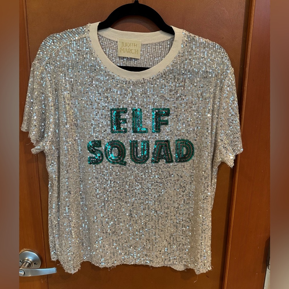 Judith March Sequin Elf Squad Tee - Silver and Green